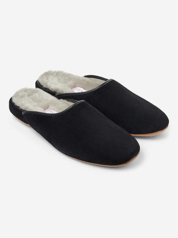 derek rose Men's Mule Slippers Douglas Suede Sheepskin Black Black derek rose Men's Mule Slippers Douglas Suede Sheepskin Black Black