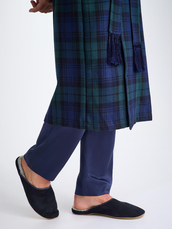 Derek Rose Men's Mule Slippers Douglas Suede Sheepskin Navy Navy