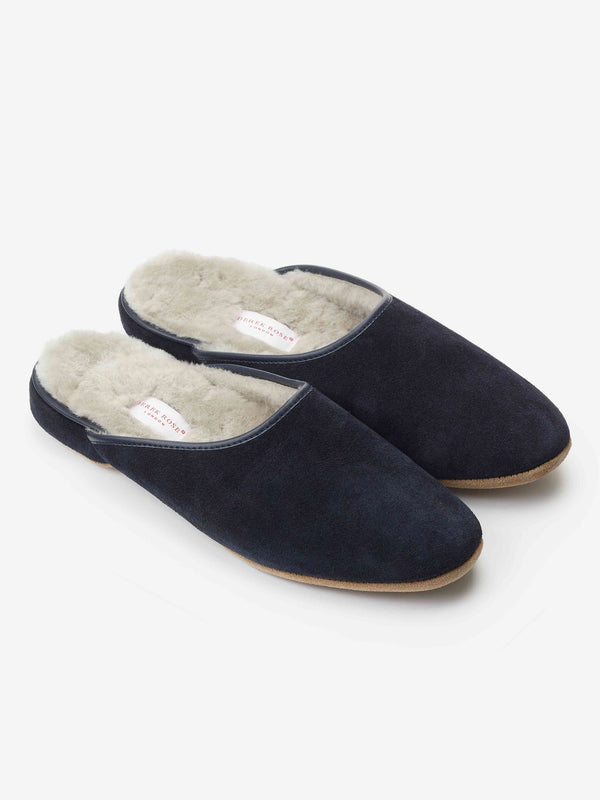 derek rose Men's Mule Slippers Douglas Suede Sheepskin Navy Navy derek rose Men's Mule Slippers Douglas Suede Sheepskin Navy Navy