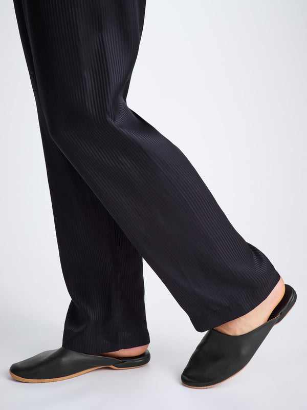 Derek Rose Men's Mule Slippers Morgan Calfskin Leather Black Black