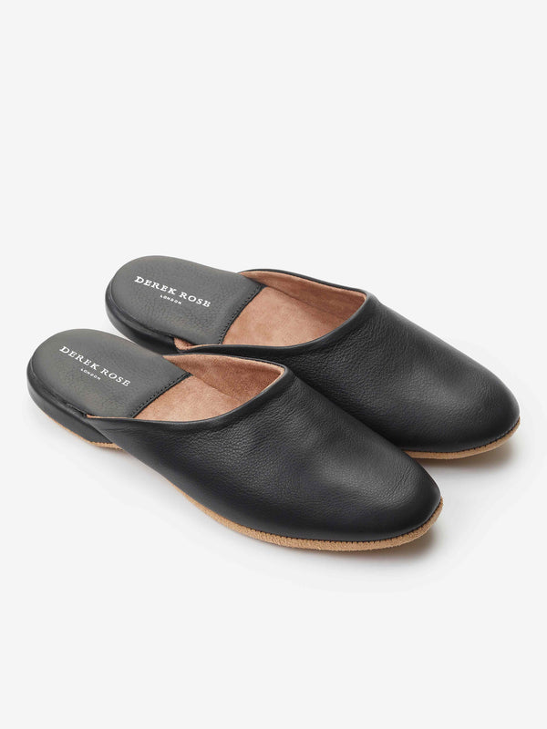 derek rose Men's Mule Slippers Morgan Calfskin Leather Black Black derek rose Men's Mule Slippers Morgan Calfskin Leather Black Black