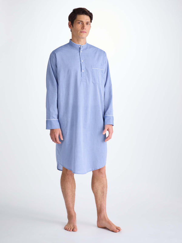 Derek Rose Men's Nightshirt Amalfi Cotton Batiste Blue Mid Blue