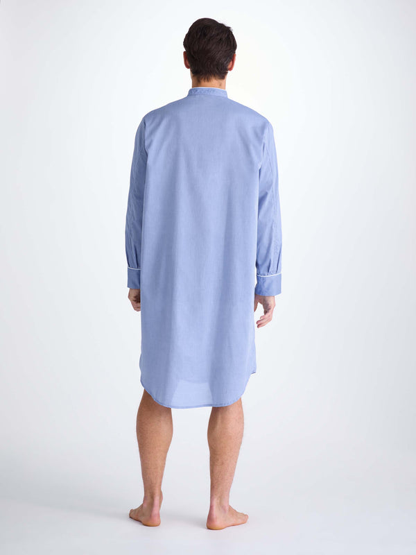 Derek Rose Men's Nightshirt Amalfi Cotton Batiste Blue Mid Blue