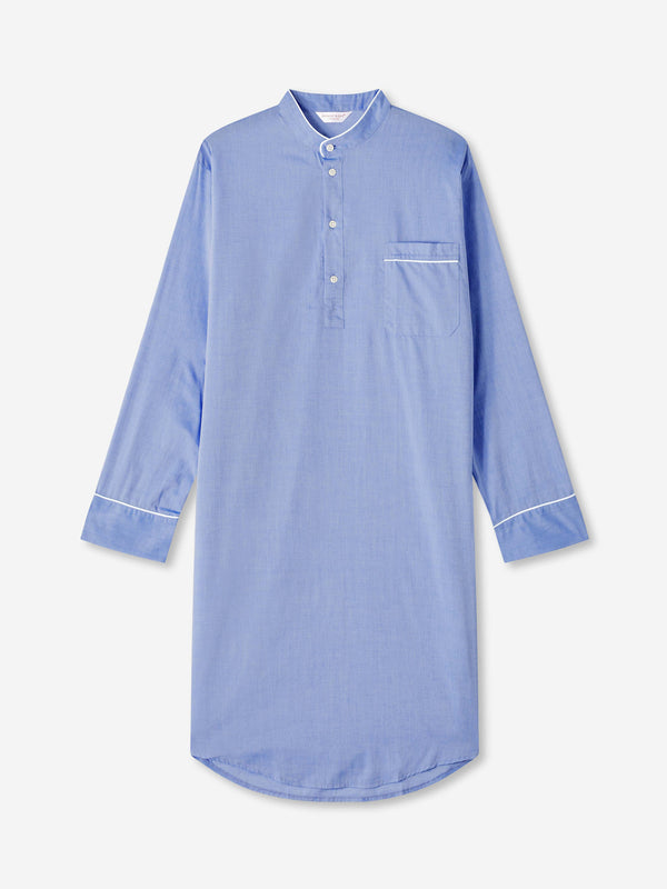 derek rose Men's Nightshirt Amalfi Cotton Batiste Blue Mid Blue