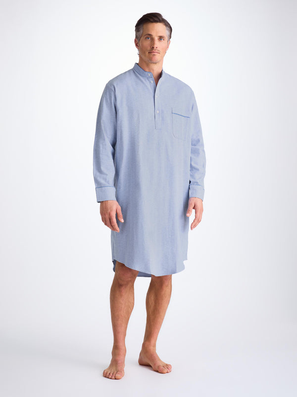 Derek Rose Men's Nightshirt Arran 24 Brushed Cotton Blue Light Blue