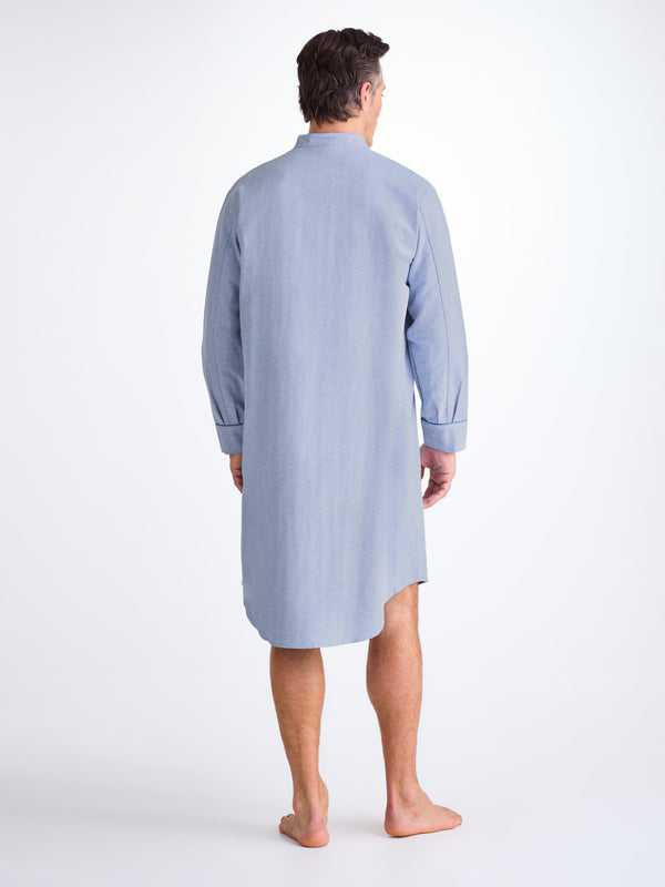 Derek Rose Men's Nightshirt Arran 24 Brushed Cotton Blue Light Blue