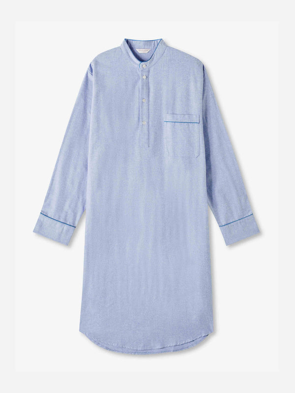 derek rose Men's Nightshirt Arran 24 Brushed Cotton Blue Light Blue
