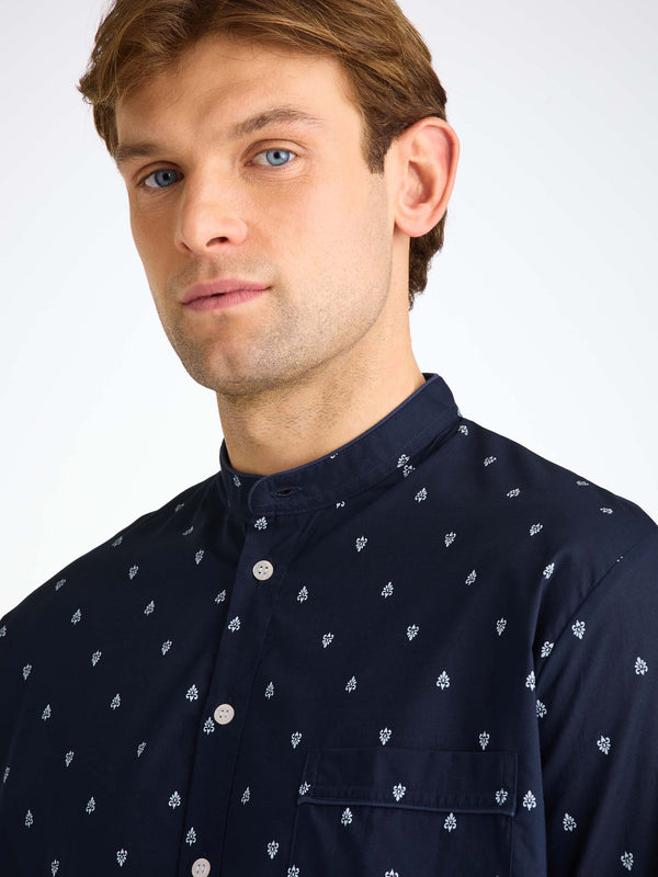 Derek Rose Men's Nightshirt Cotton Batiste Navy Paisley Motif Navy