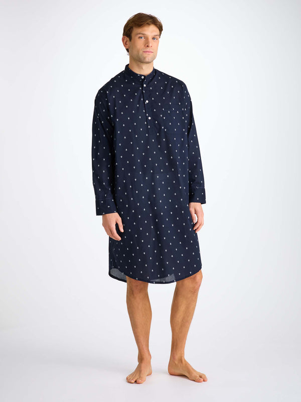 Derek Rose Men's Nightshirt Cotton Batiste Navy Paisley Motif Navy