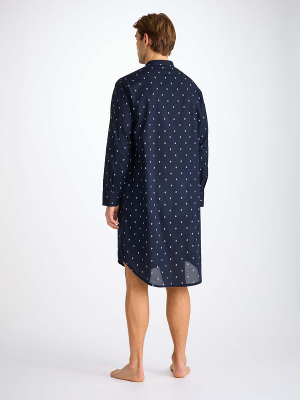 Derek Rose Men's Nightshirt Cotton Batiste Navy Paisley Motif Navy