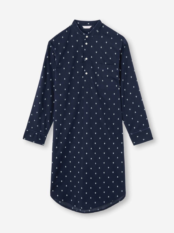 derek rose Men's Nightshirt Cotton Batiste Navy Paisley Motif Navy