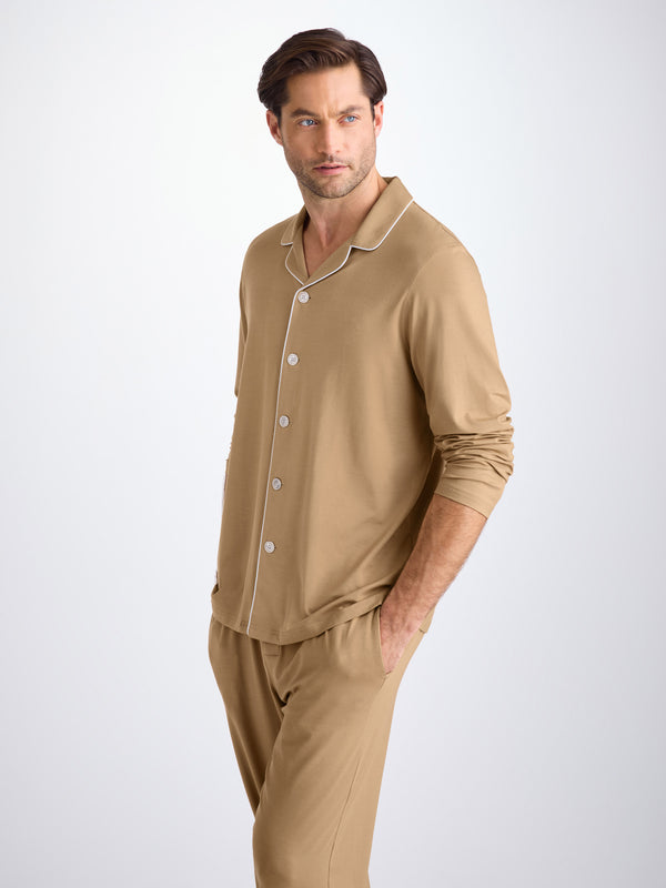 Derek Rose Men's Pajamas Basel Micro Modal Stretch Camel Camel