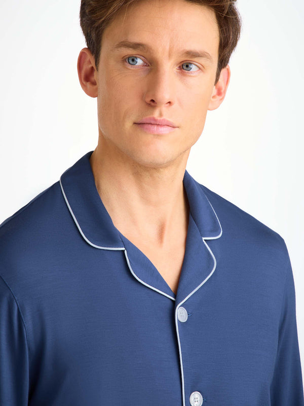 Derek Rose Men's Pajamas Basel Micro Modal Stretch Sapphire Sapphire