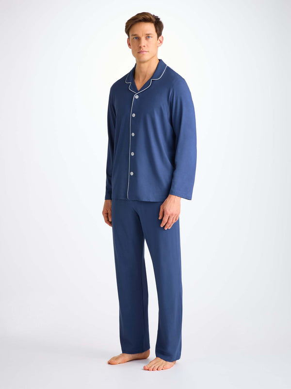 Derek Rose Men's Pajamas Basel Micro Modal Stretch Sapphire Sapphire