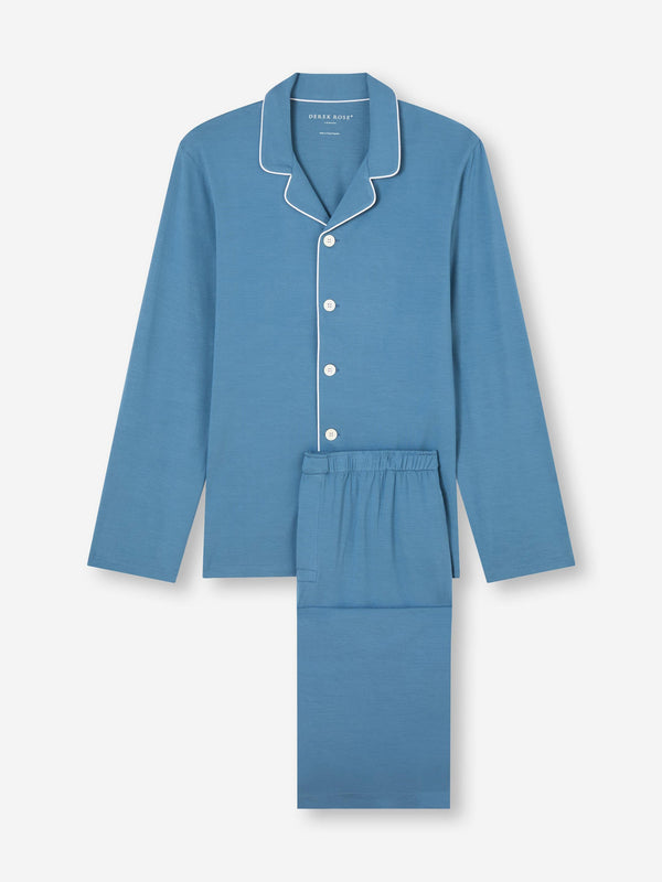 derek rose Men's Pajamas Basel Micro Modal Stretch Steel Blue Steel Blue