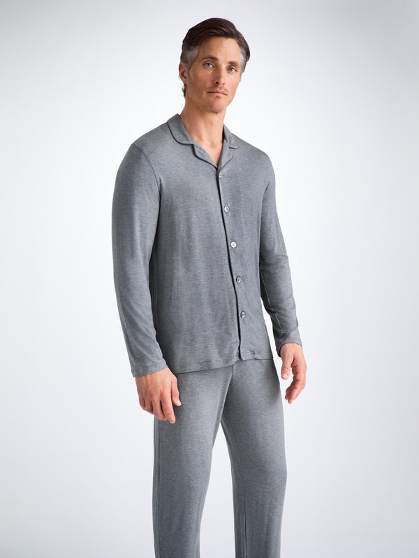 Derek Rose Men's Pajamas Marlowe Micro Modal Stretch Charcoal Charcoal