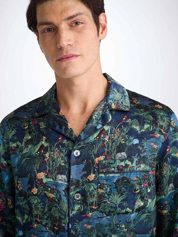 Derek Rose Men's Pajamas Silk Satin Multi Midnight Jungle Print Multi