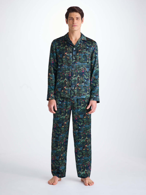 Derek Rose Men's Pajamas Silk Satin Multi Midnight Jungle Print Multi