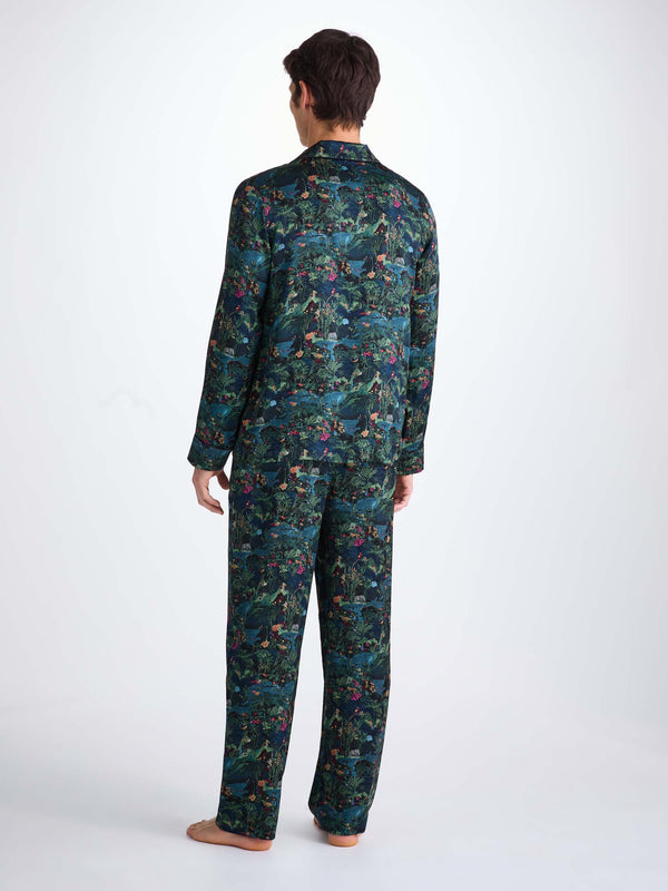 Derek Rose Men's Pajamas Silk Satin Multi Midnight Jungle Print Multi
