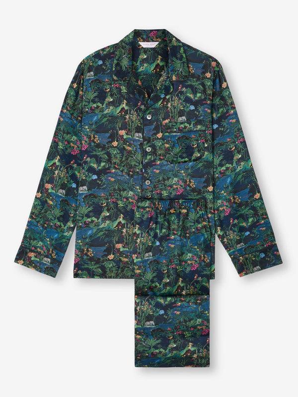 derek rose Men's Pajamas Silk Satin Multi Midnight Jungle Print Multi