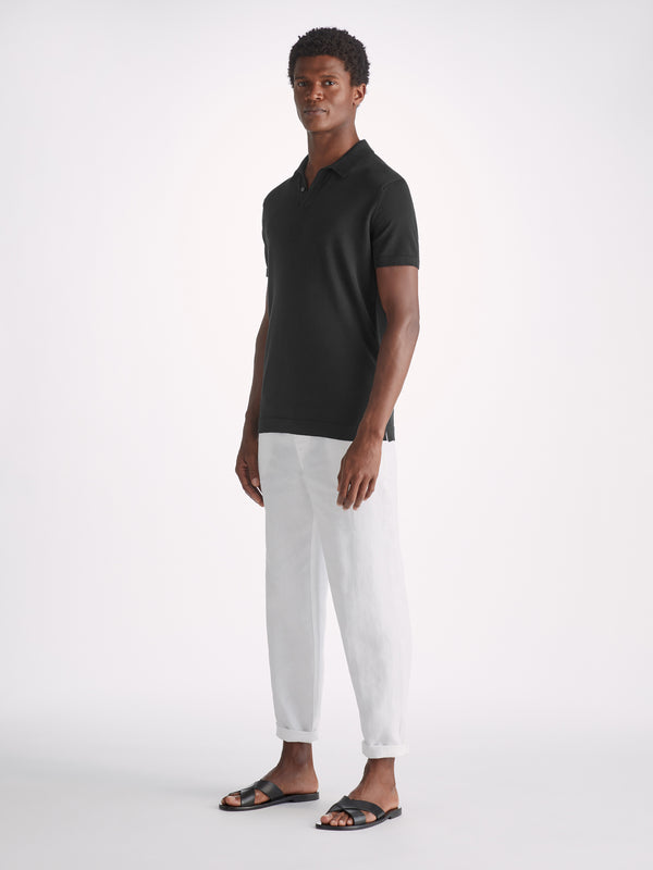 Derek Rose Men's Polo Shirt Jacob Sea Island Cotton Black Black
