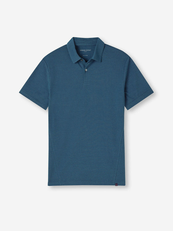 derek rose Men's Polo Shirt Ramsay Pique Cotton Lyocell Denim Denim
