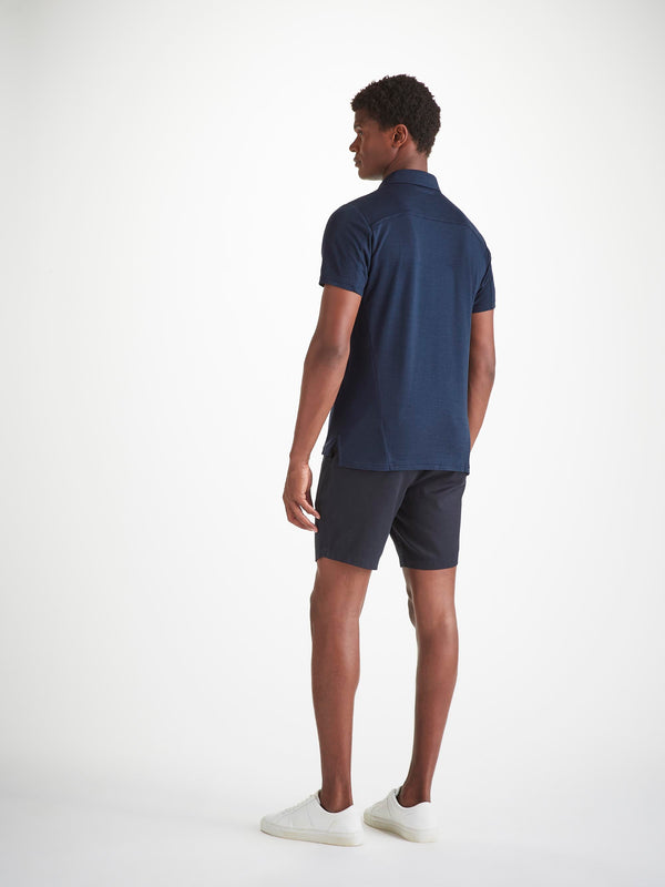 Derek Rose Men's Polo Shirt Ramsay Pique Cotton Lyocell Navy Navy