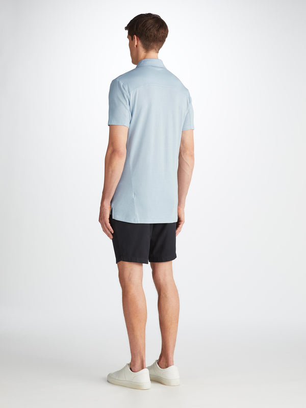 Derek Rose Men's Polo Shirt Ramsay Pique Cotton Lyocell Sky Sky