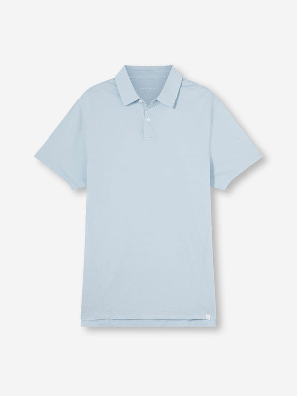 derek rose Men's Polo Shirt Ramsay Pique Cotton Lyocell Sky Sky