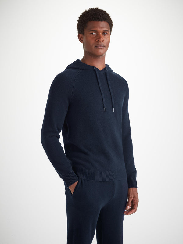 Derek Rose Men's Pullover Hoodie Dominic Cashmere Navy Navy