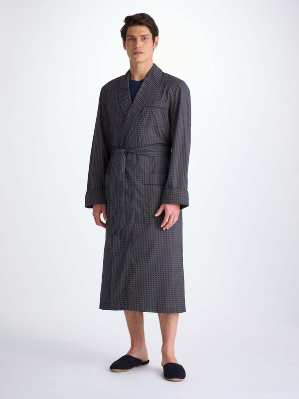 Derek Rose Men's Robe Cotton Batiste Navy Jungle Leaf Print Navy