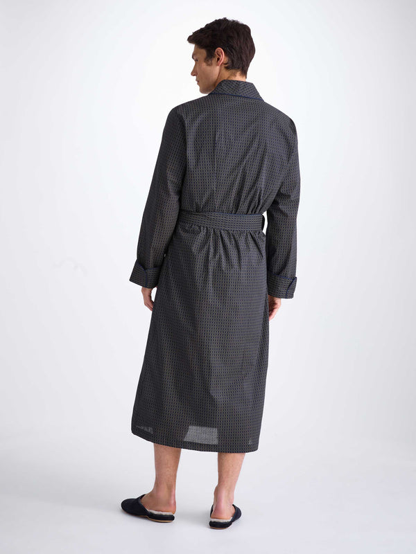 Derek Rose Men's Robe Cotton Batiste Navy Jungle Leaf Print Navy