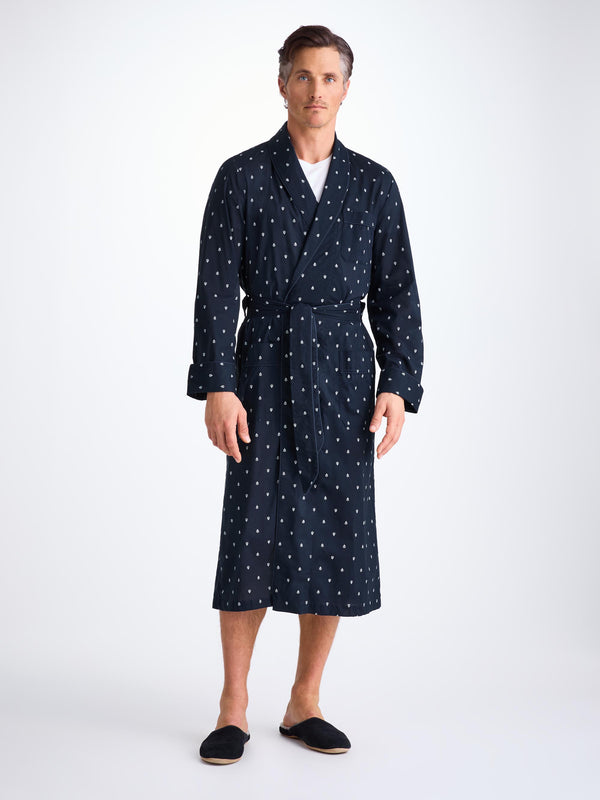 Derek Rose Men's Robe Cotton Batiste Navy Paisley Motif Navy