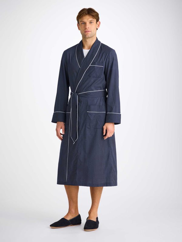 Derek Rose Men's Robe Cotton Batiste Navy Pin Dot Print Navy