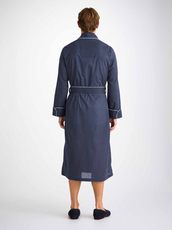 Derek Rose Men's Robe Cotton Batiste Navy Pin Dot Print Navy