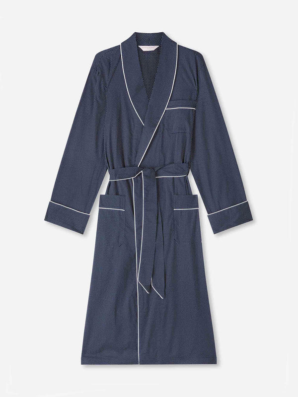 derek rose Men's Robe Cotton Batiste Navy Pin Dot Print Navy