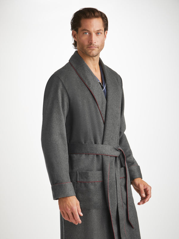 Derek Rose Men's Robe Duke Cashmere Charcoal Charcoal