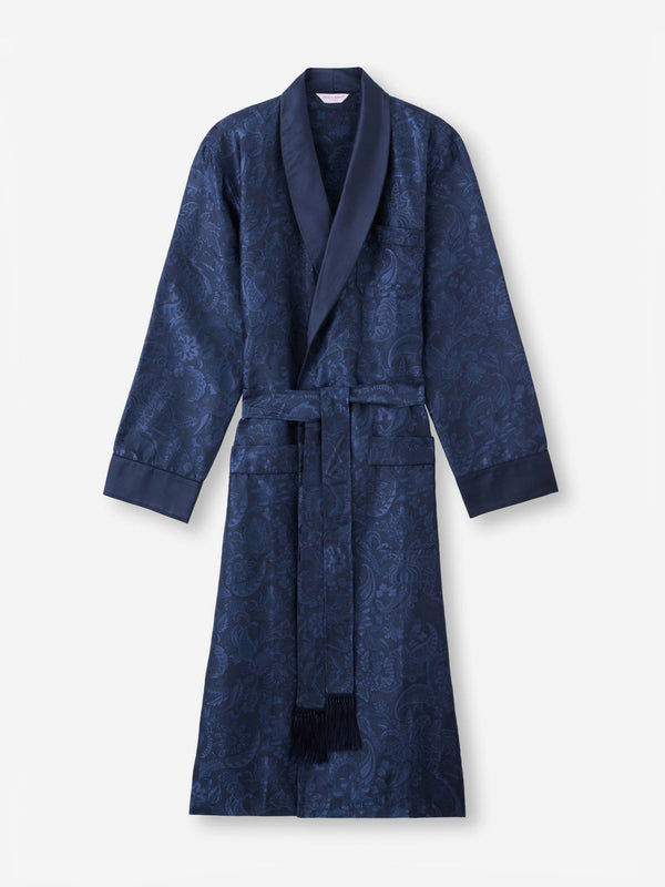 derek rose Men's Robe Silk Jacquard Navy Jungle Paisley Pattern Navy derek rose Men's Robe Silk Jacquard Navy Jungle Paisley Pattern Navy