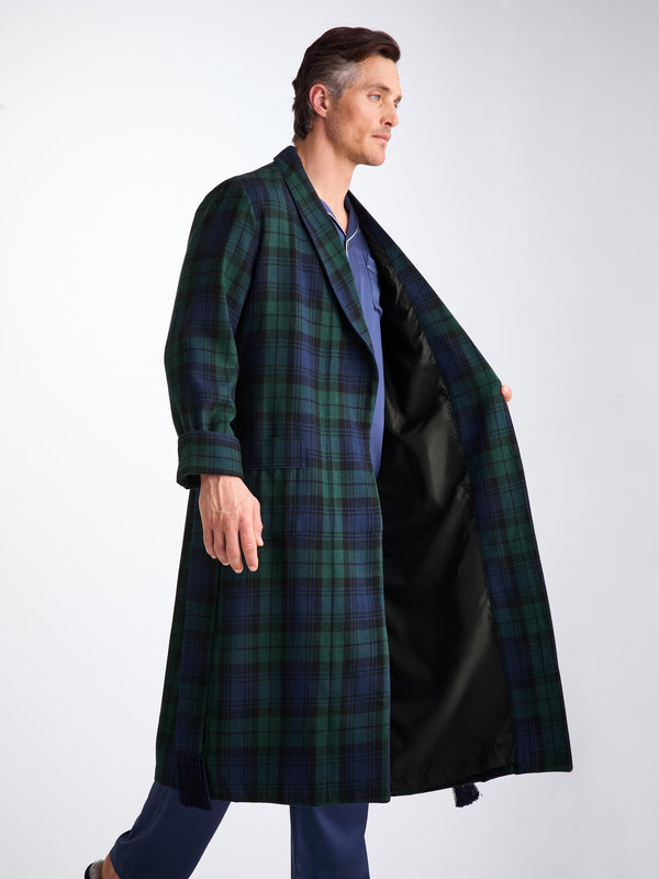 Derek Rose Men's Robe Tartan Black Watch Wool Navy Navy
