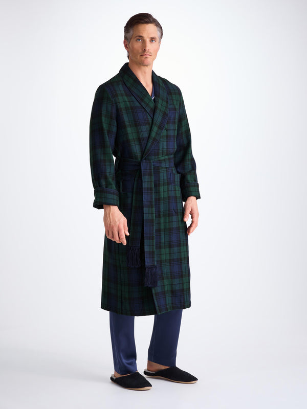 Derek Rose Men's Robe Tartan Black Watch Wool Navy Navy