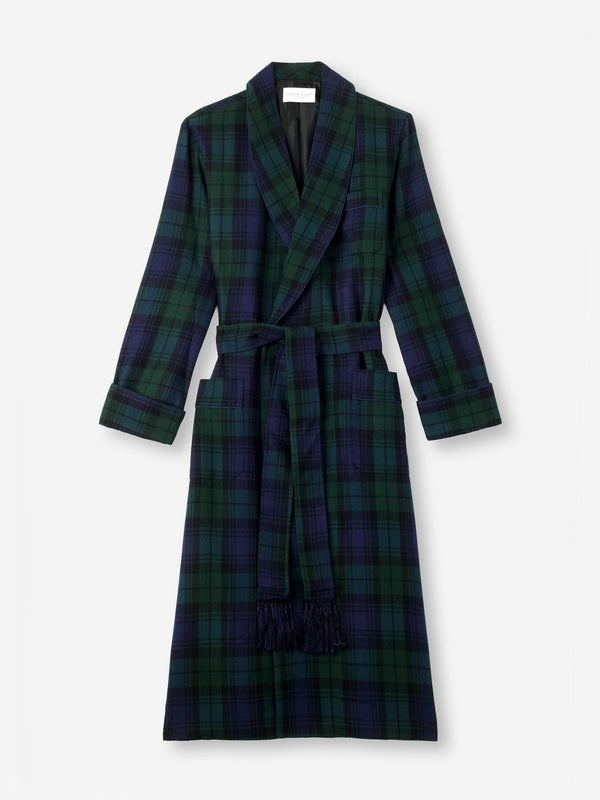 derek rose Men's Robe Tartan Black Watch Wool Navy Navy