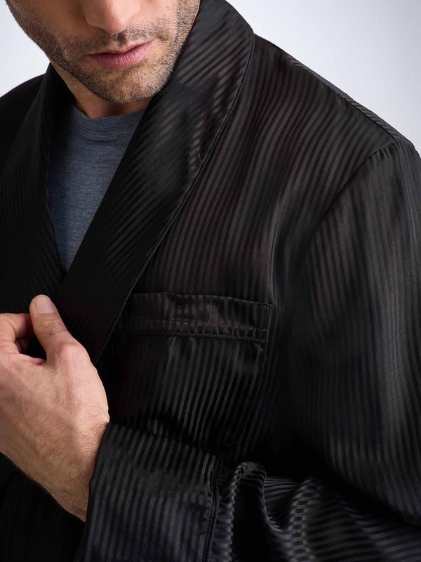 Derek Rose Men's Robe Woburn 8 Silk Satin Black Black