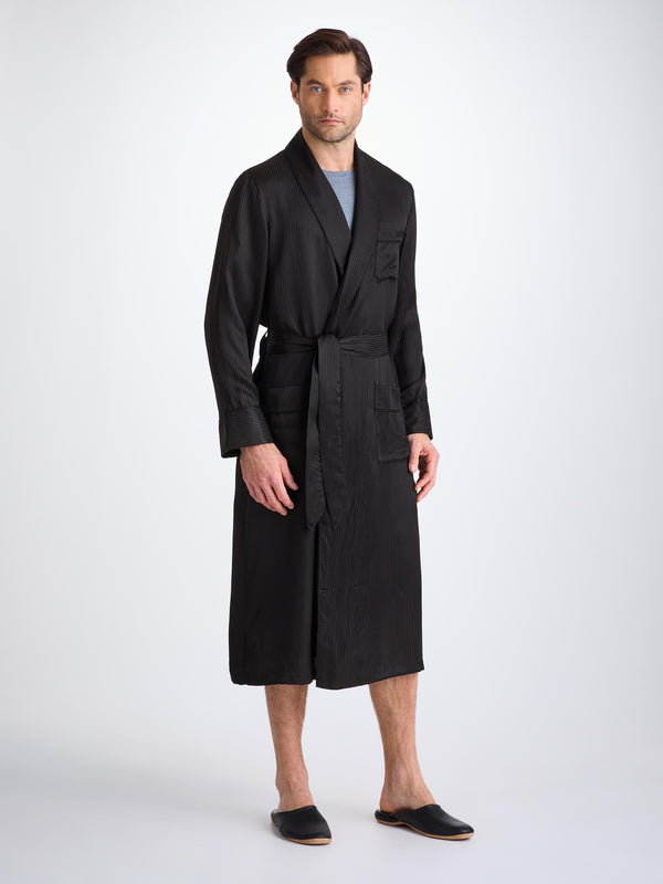 Derek Rose Men's Robe Woburn 8 Silk Satin Black Black