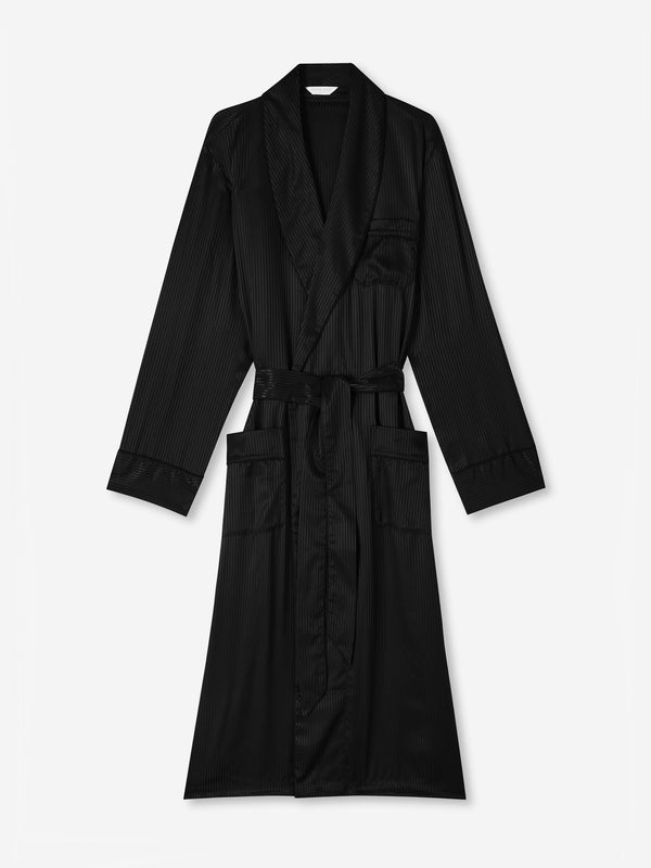 derek rose Men's Robe Woburn 8 Silk Satin Black Black derek rose Men's Robe Woburn 8 Silk Satin Black Black