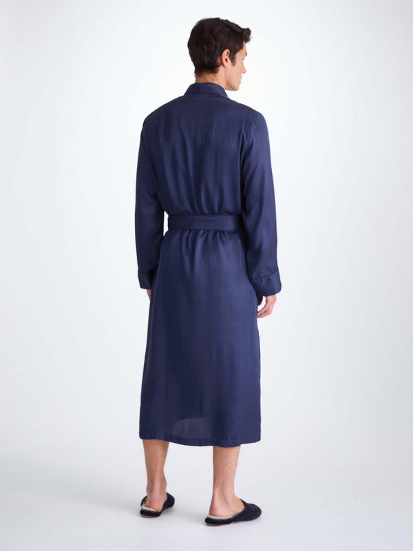 Derek Rose Men's Robe Woburn 8 Silk Satin Navy Navy