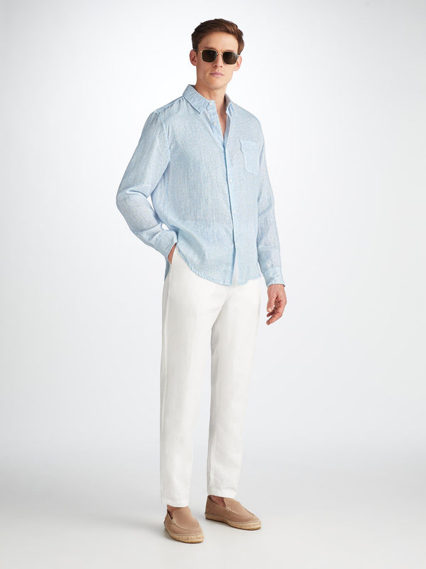 Derek Rose Men's Shirt Milan 24 Linen Blue Light Blue
