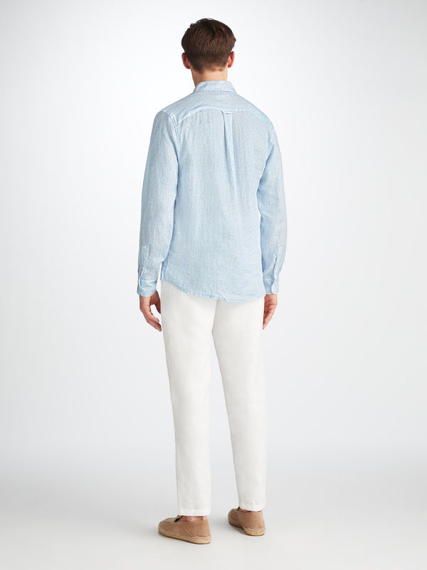 Derek Rose Men's Shirt Milan 24 Linen Blue Light Blue