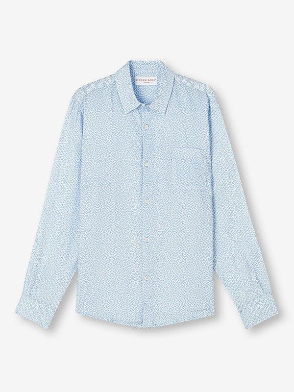 derek rose Men's Shirt Milan 24 Linen Blue Light Blue