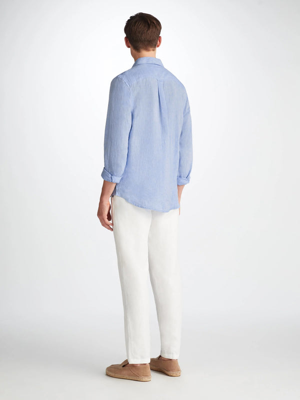 Derek Rose Men's Shirt Monaco Linen Blue Light Blue