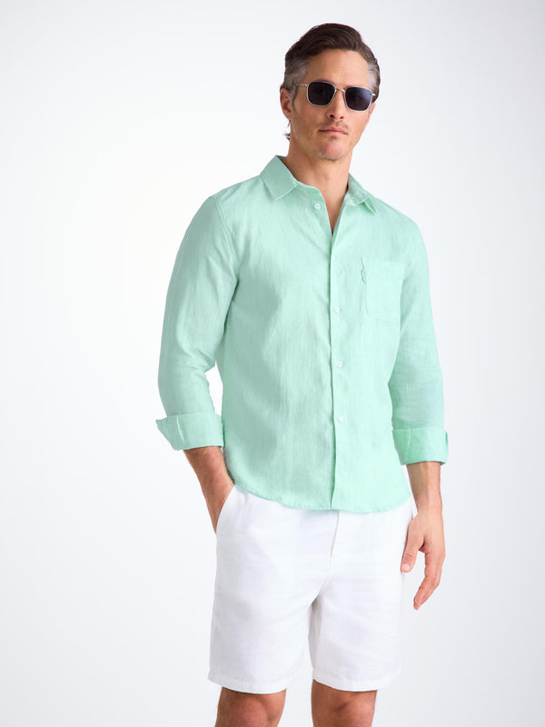 Derek Rose Men's Shirt Monaco Linen Mint Green Mint Green